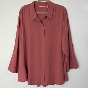 Soft Surroundings Button Up Blouse Shirt Roll Tab Sleeves Mauve Pink Women’s 2X